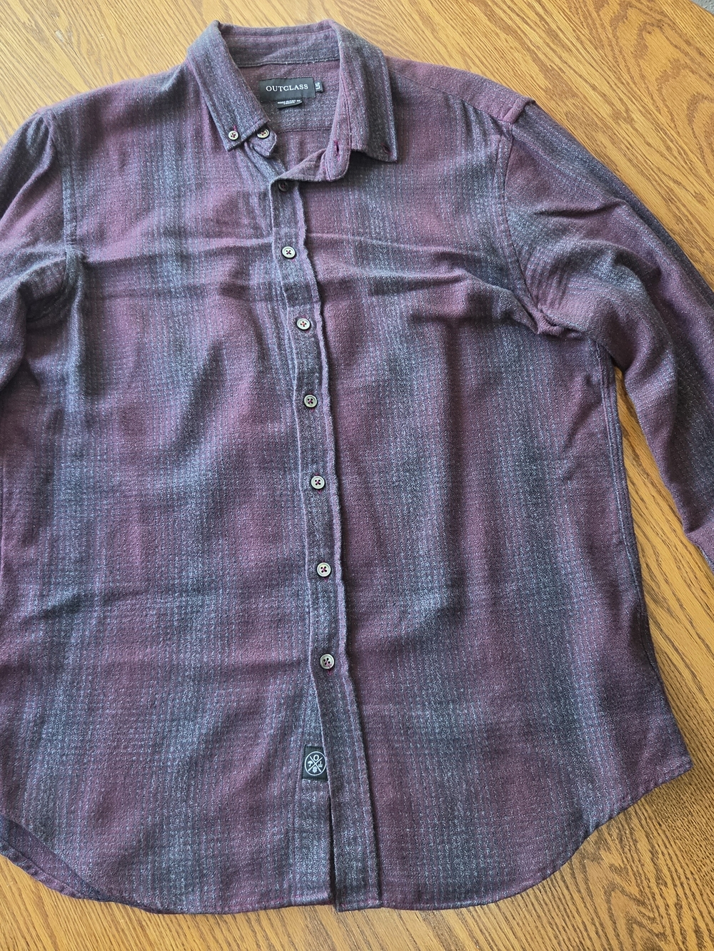 Outclass Men's Burgundy Plaid Button-Up Shirt